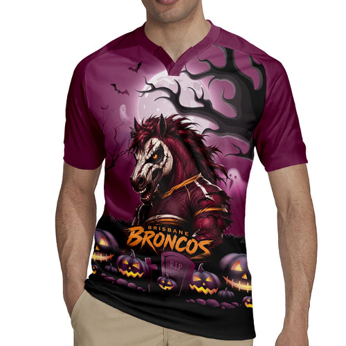 Custom Halloween Brisbane Broncos Rugby Jersey Spooky Australia Mascot Rugby