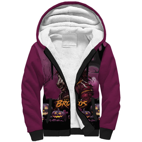 Custom Halloween Brisbane Broncos Sherpa Hoodie Spooky Australia Mascot Rugby