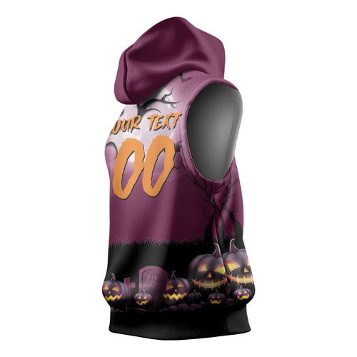 Custom Halloween Brisbane Broncos Sleeveless Hoodie Spooky Australia Mascot Rugby