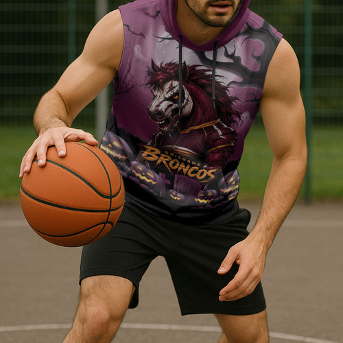 Custom Halloween Brisbane Broncos Sleeveless Hoodie Spooky Australia Mascot Rugby