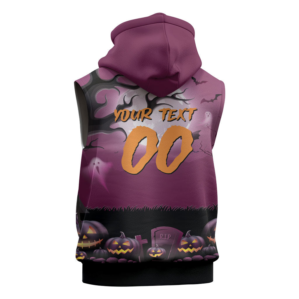 Custom Halloween Brisbane Broncos Sleeveless Zip Hoodie Spooky Australia Mascot Rugby