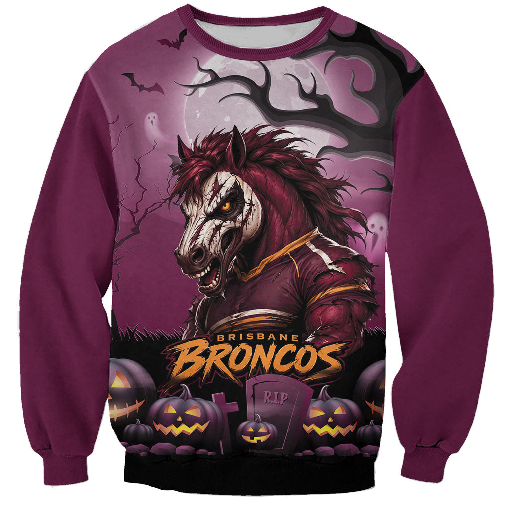 Custom Halloween Brisbane Broncos Sweatshirt Spooky Australia Mascot Rugby
