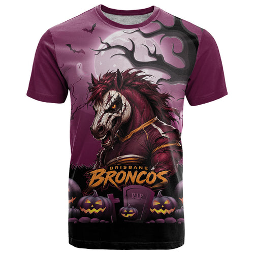 Custom Halloween Brisbane Broncos T Shirt Spooky Australia Mascot Rugby