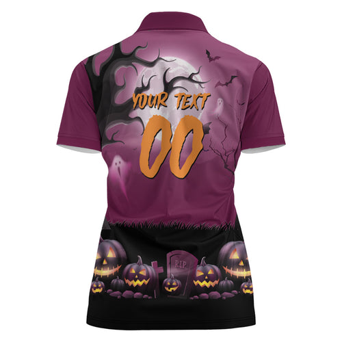 Custom Halloween Brisbane Broncos Women Polo Shirt Spooky Australia Mascot Rugby