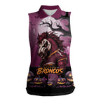 Custom Halloween Brisbane Broncos Women Sleeveless Polo Shirt Spooky Australia Mascot Rugby