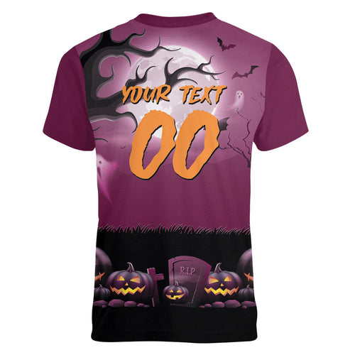 Custom Halloween Brisbane Broncos Women V-Neck T-Shirt Spooky Australia Mascot Rugby