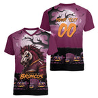 Custom Halloween Brisbane Broncos Women V-Neck T-Shirt Spooky Australia Mascot Rugby