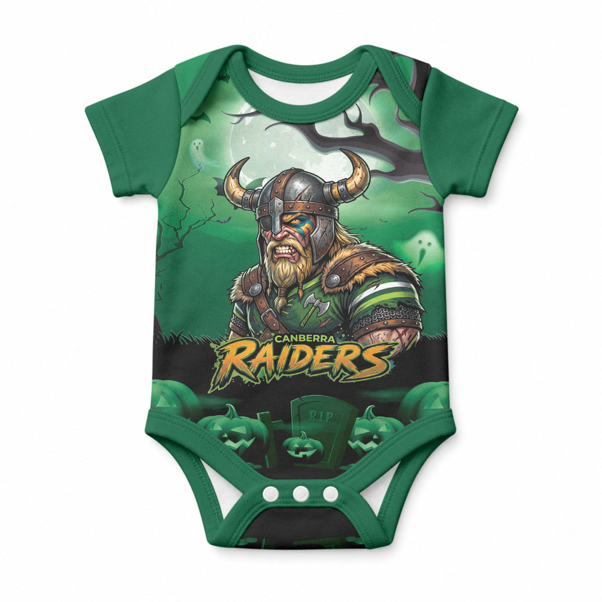 Custom Halloween Canberra Raiders Baby Onesie Spooky Australia Mascot Rugby