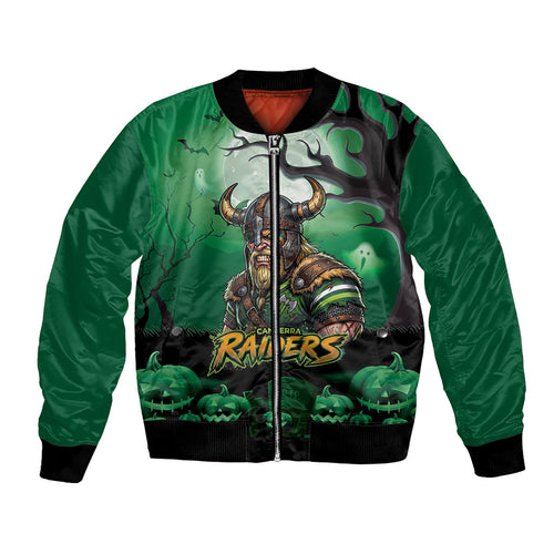 Custom Halloween Canberra Raiders Bomber Jacket Spooky Australia Mascot Rugby