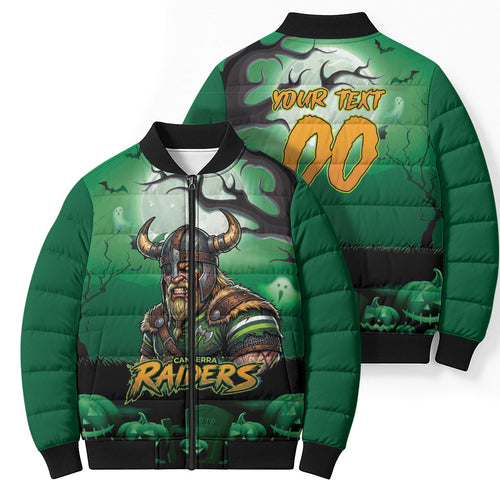 Custom Halloween Canberra Raiders Bomber Puffer Jacket Spooky Australia Mascot Rugby