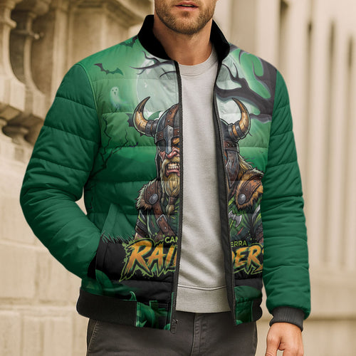 Custom Halloween Canberra Raiders Bomber Puffer Jacket Spooky Australia Mascot Rugby