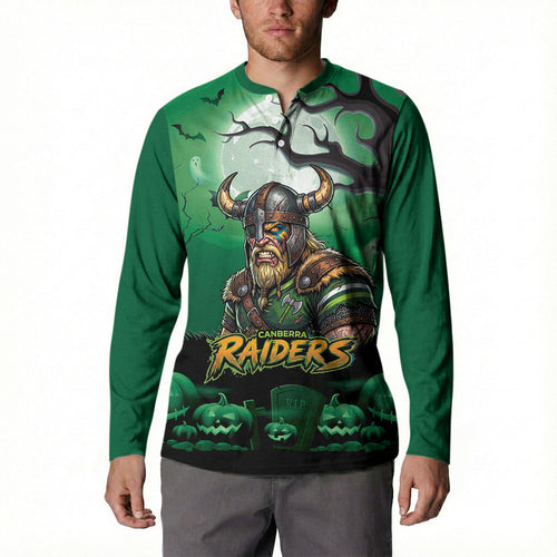 Custom Halloween Canberra Raiders Button Sweatshirt Spooky Australia Mascot Rugby