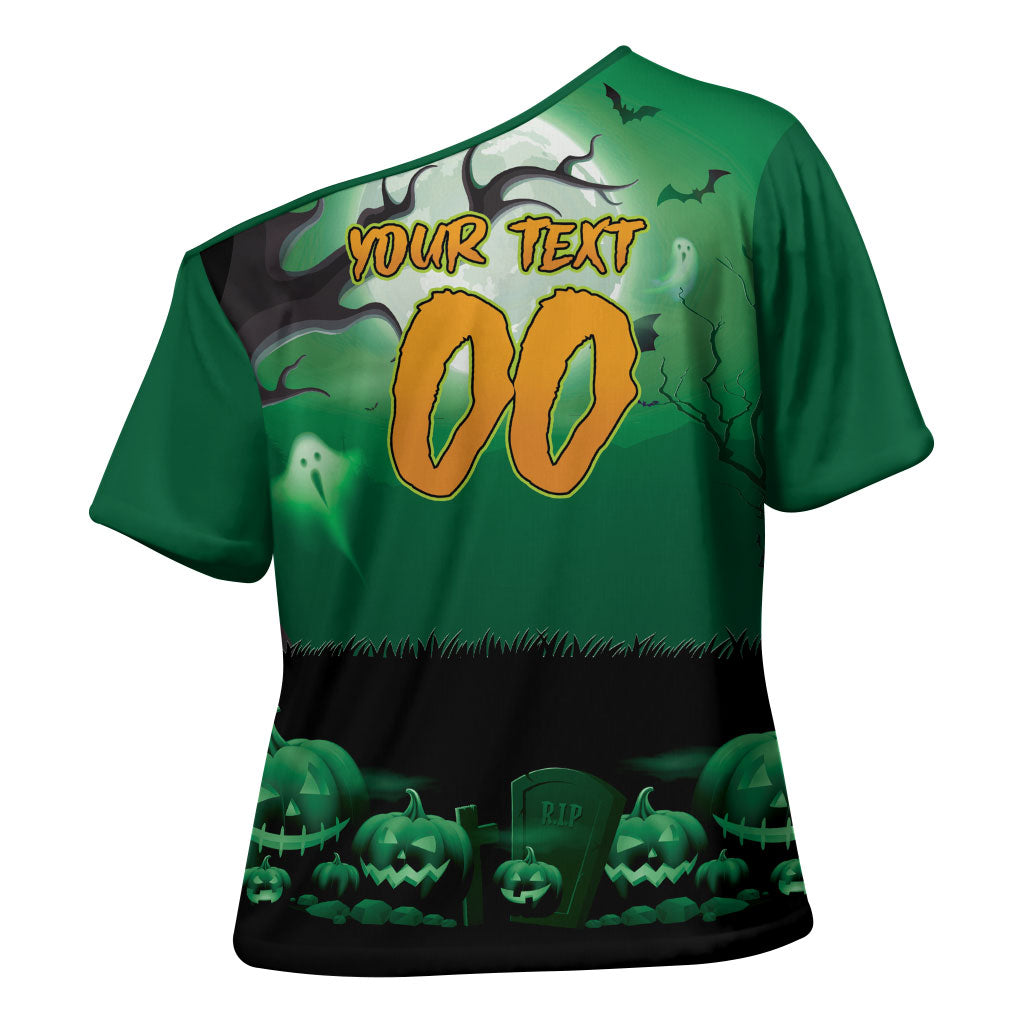 Custom Halloween Canberra Raiders Cross Shoulder Shirt Spooky Australia Mascot Rugby