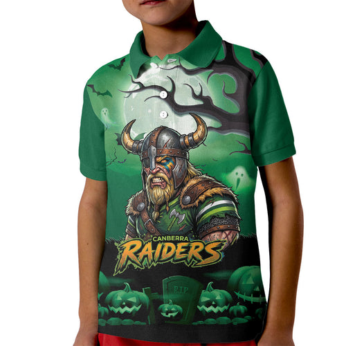 Custom Halloween Canberra Raiders Kid Polo Shirt Spooky Australia Mascot Rugby