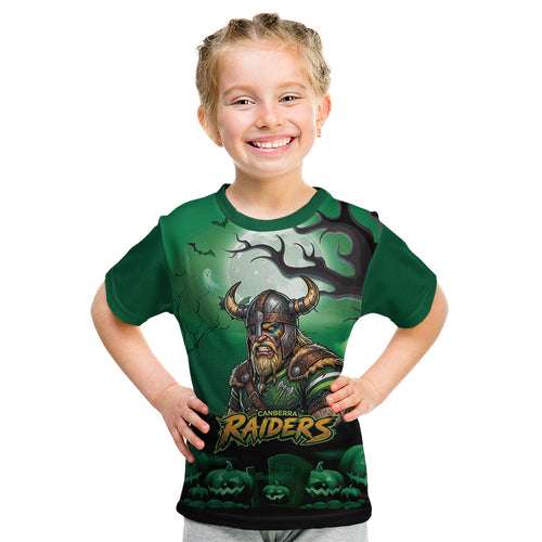 Custom Halloween Canberra Raiders Kid T Shirt Spooky Australia Mascot Rugby