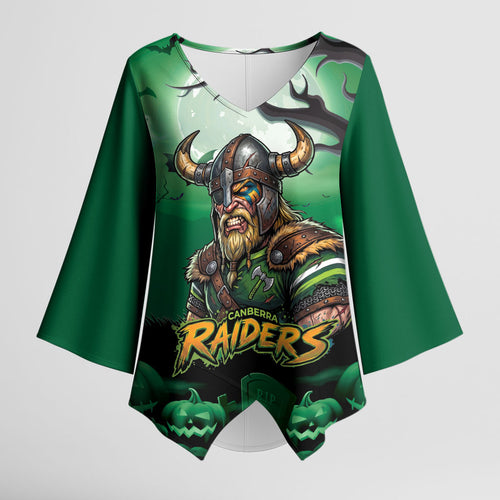 Custom Halloween Canberra Raiders Kimono Sleeve Blouse Spooky Australia Mascot Rugby