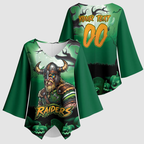 Custom Halloween Canberra Raiders Kimono Sleeve Blouse Spooky Australia Mascot Rugby