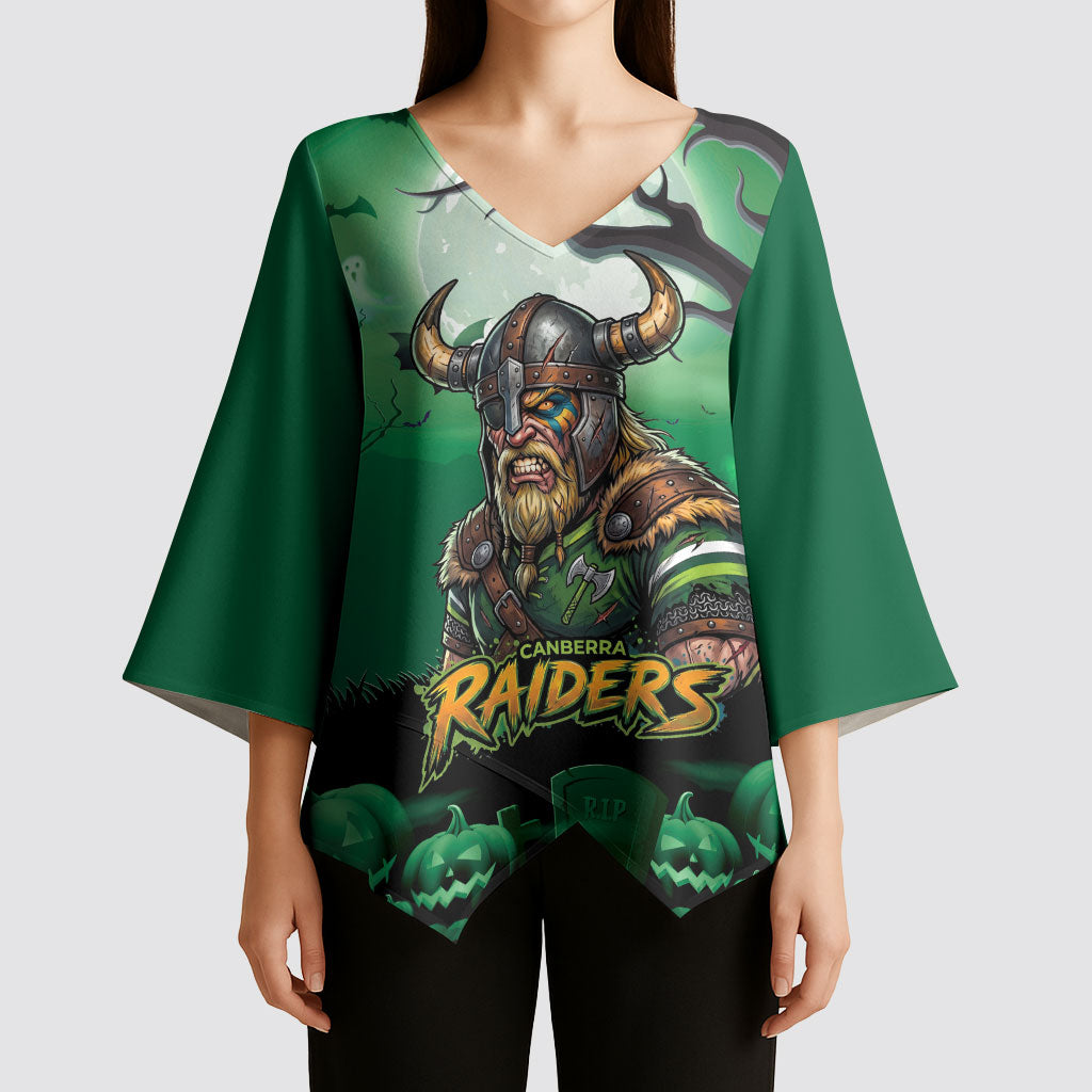 Custom Halloween Canberra Raiders Kimono Sleeve Blouse Spooky Australia Mascot Rugby