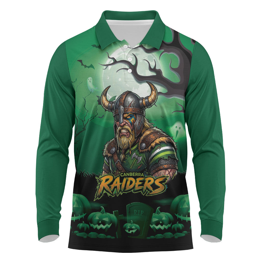 Custom Halloween Canberra Raiders Long Sleeve Polo Shirt Spooky Australia Mascot Rugby