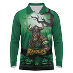 Custom Halloween Canberra Raiders Long Sleeve Polo Shirt Spooky Australia Mascot Rugby