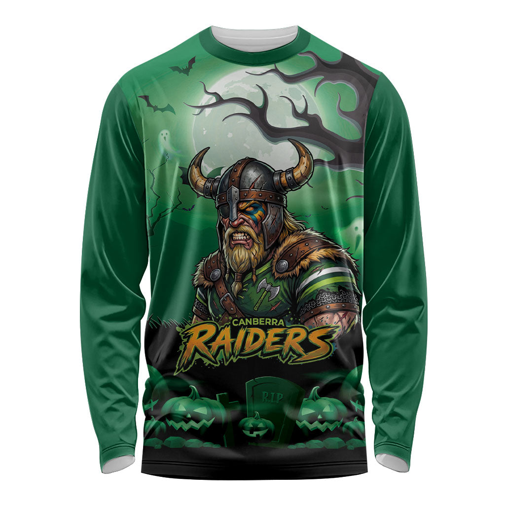 Custom Halloween Canberra Raiders Long Sleeve Shirt Spooky Australia Mascot Rugby