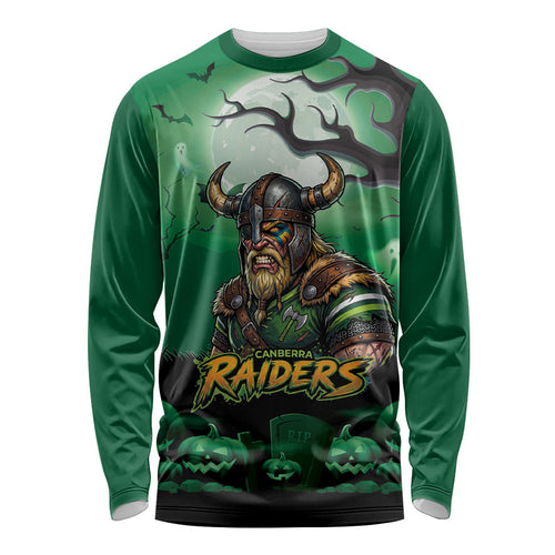 Custom Halloween Canberra Raiders Long Sleeve Shirt Spooky Australia Mascot Rugby
