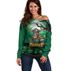 Custom Halloween Canberra Raiders Off Shoulder Sweater Spooky Australia Mascot Rugby