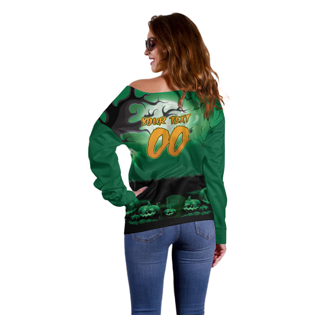 Custom Halloween Canberra Raiders Off Shoulder Sweater Spooky Australia Mascot Rugby