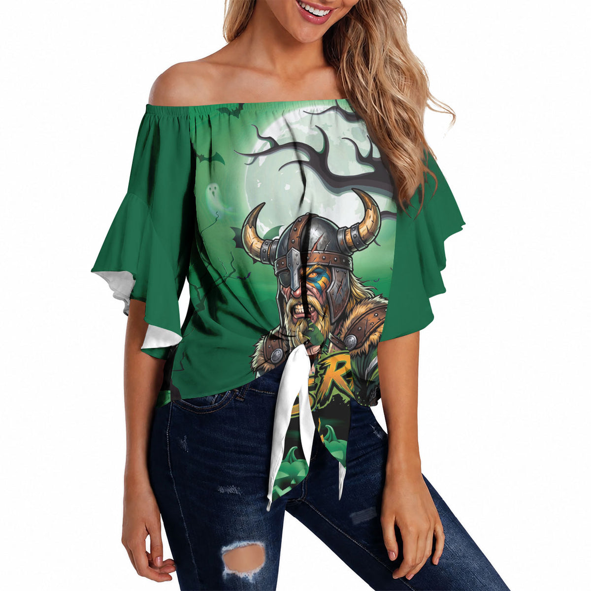 Custom Halloween Canberra Raiders Off Shoulder Wrap Waist Top Spooky Australia Mascot Rugby
