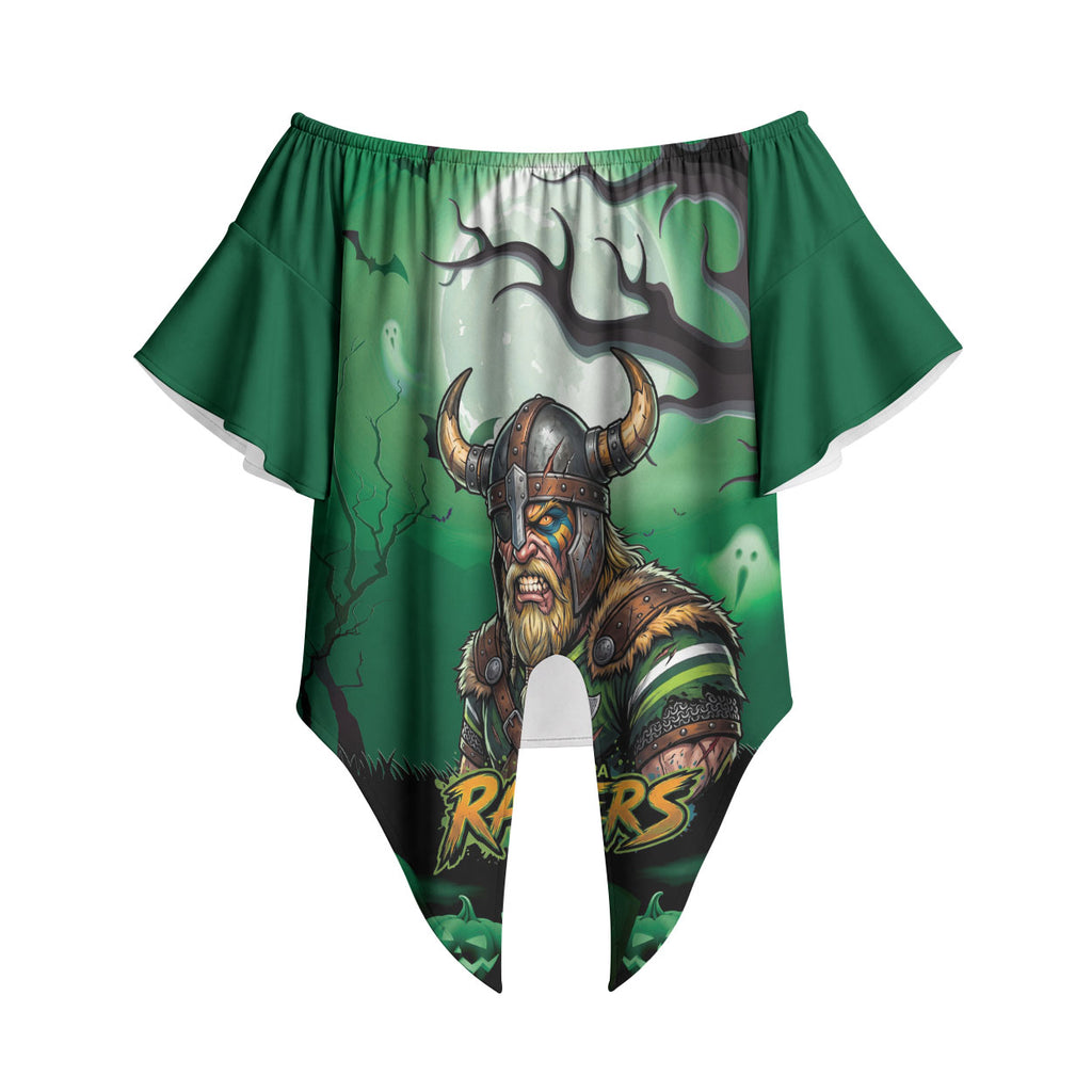 Custom Halloween Canberra Raiders Off Shoulder Wrap Waist Top Spooky Australia Mascot Rugby