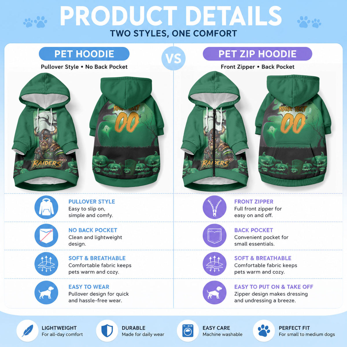 Custom Halloween Canberra Raiders Pet Hoodie Spooky Australia Mascot Rugby