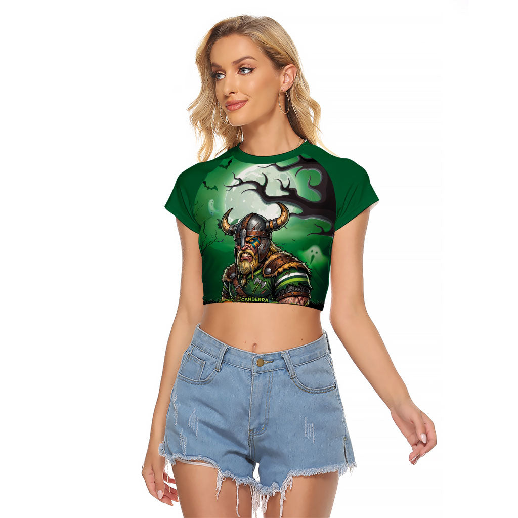 Custom Halloween Canberra Raiders Raglan Cropped T Shirt Spooky Australia Mascot Rugby
