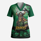 Custom Halloween Canberra Raiders Scrub Top Spooky Australia Mascot Rugby