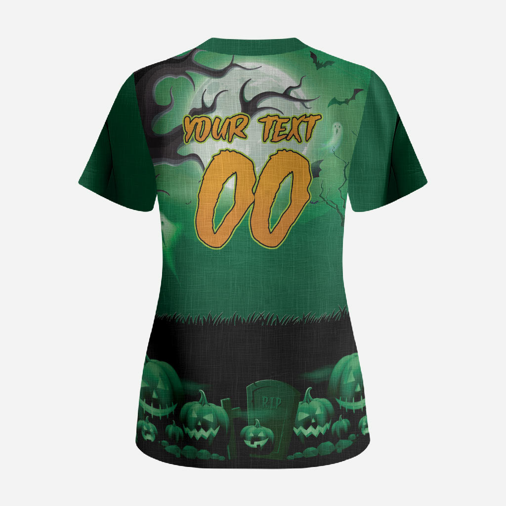 Custom Halloween Canberra Raiders Scrub Top Spooky Australia Mascot Rugby