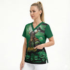 Custom Halloween Canberra Raiders Scrub Top Spooky Australia Mascot Rugby