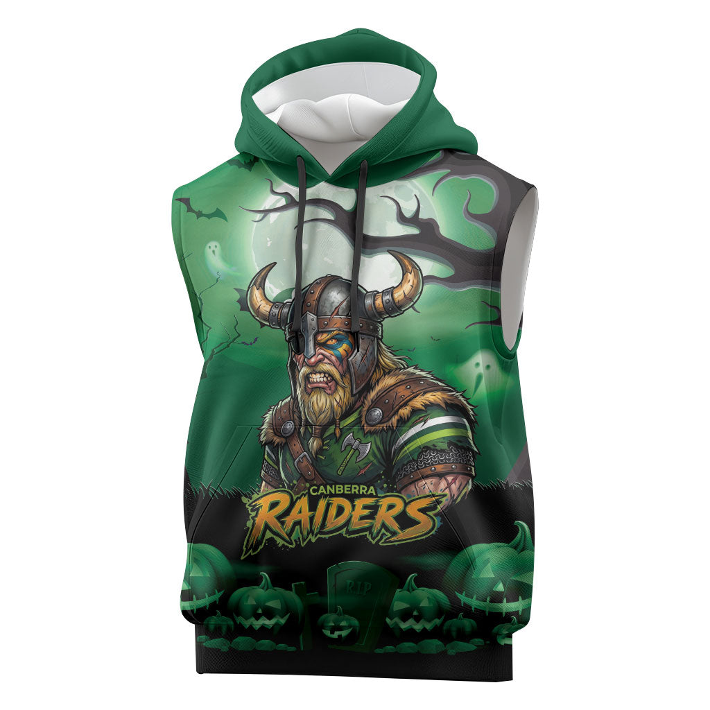 Custom Halloween Canberra Raiders Sleeveless Hoodie Spooky Australia Mascot Rugby