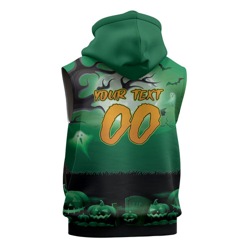 Custom Halloween Canberra Raiders Sleeveless Hoodie Spooky Australia Mascot Rugby