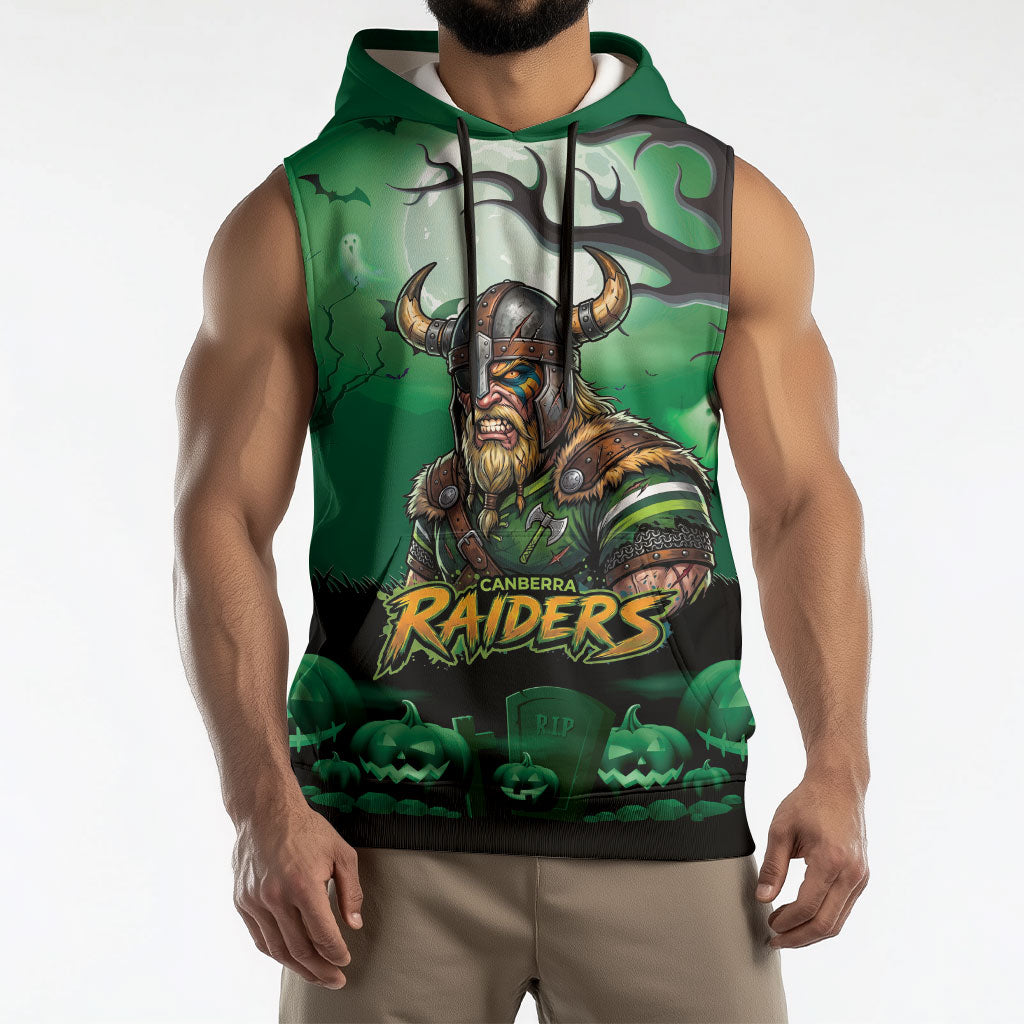 Custom Halloween Canberra Raiders Sleeveless Hoodie Spooky Australia Mascot Rugby