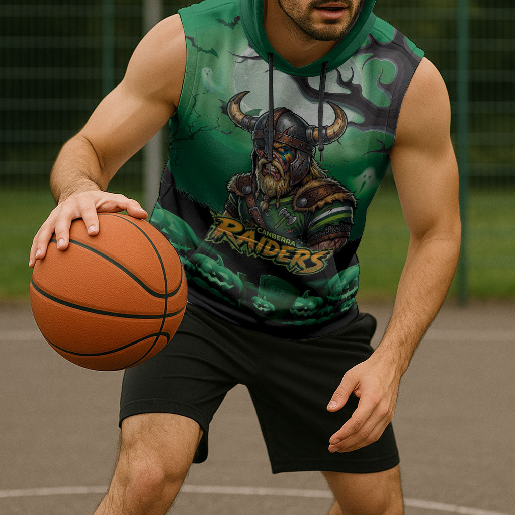 Custom Halloween Canberra Raiders Sleeveless Hoodie Spooky Australia Mascot Rugby
