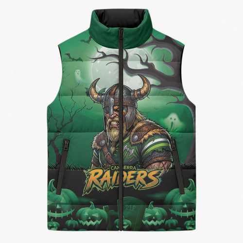 Custom Halloween Canberra Raiders Sleeveless Puffer Jacket Spooky Australia Mascot Rugby