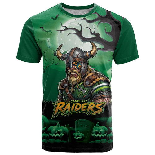 Custom Halloween Canberra Raiders T Shirt Spooky Australia Mascot Rugby