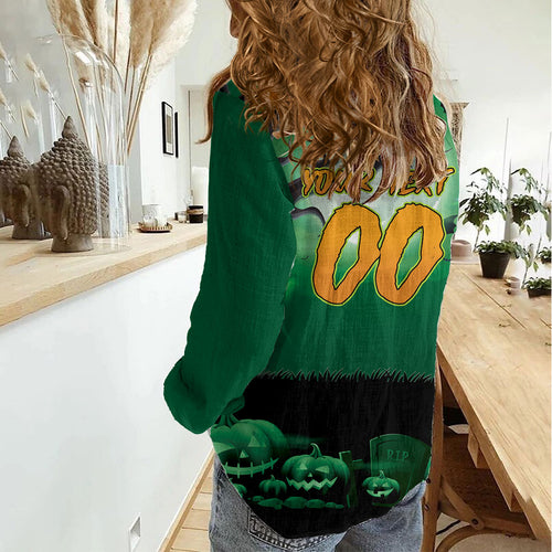 Custom Halloween Canberra Raiders Women Casual Shirt Spooky Australia Mascot Rugby