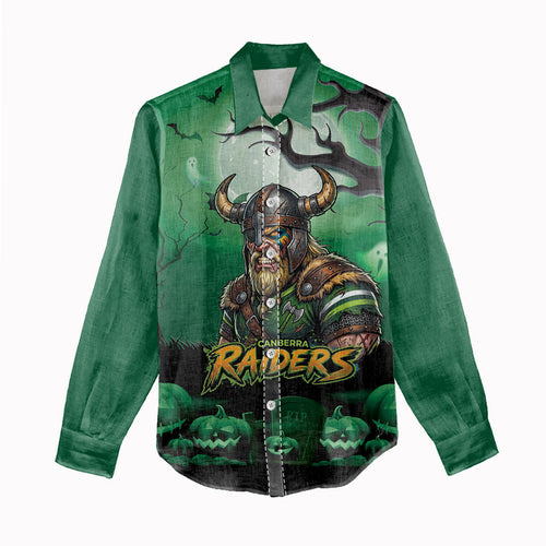 Custom Halloween Canberra Raiders Women Casual Shirt Spooky Australia Mascot Rugby