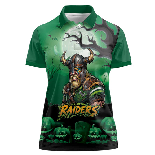 Custom Halloween Canberra Raiders Women Polo Shirt Spooky Australia Mascot Rugby