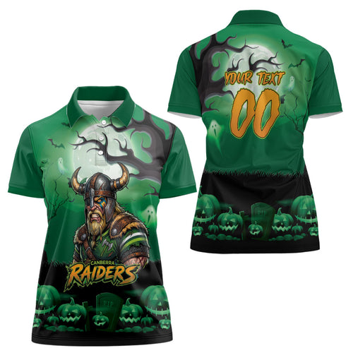 Custom Halloween Canberra Raiders Women Polo Shirt Spooky Australia Mascot Rugby