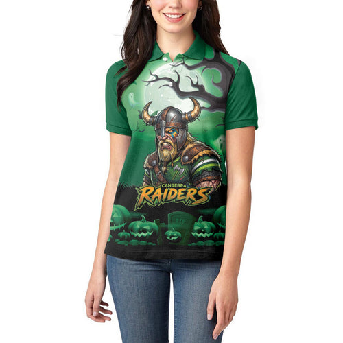 Custom Halloween Canberra Raiders Women Polo Shirt Spooky Australia Mascot Rugby