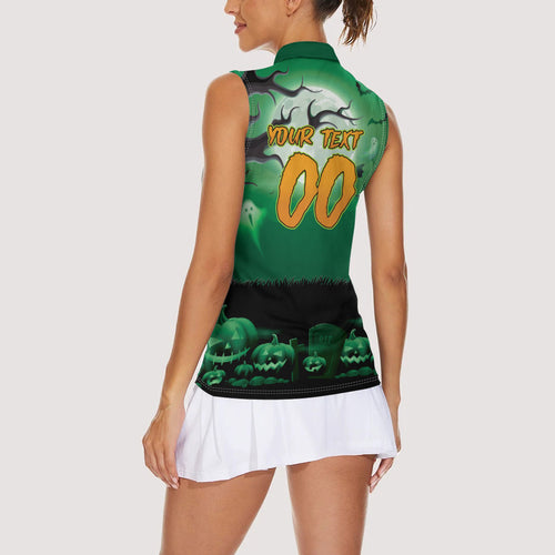 Custom Halloween Canberra Raiders Women Sleeveless Polo Shirt Spooky Australia Mascot Rugby