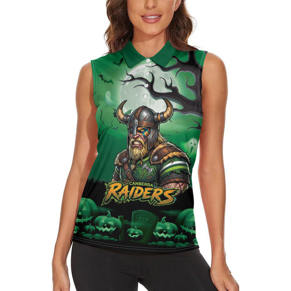 Custom Halloween Canberra Raiders Women Sleeveless Polo Shirt Spooky Australia Mascot Rugby