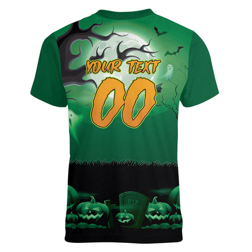 Custom Halloween Canberra Raiders Women V-Neck T-Shirt Spooky Australia Mascot Rugby