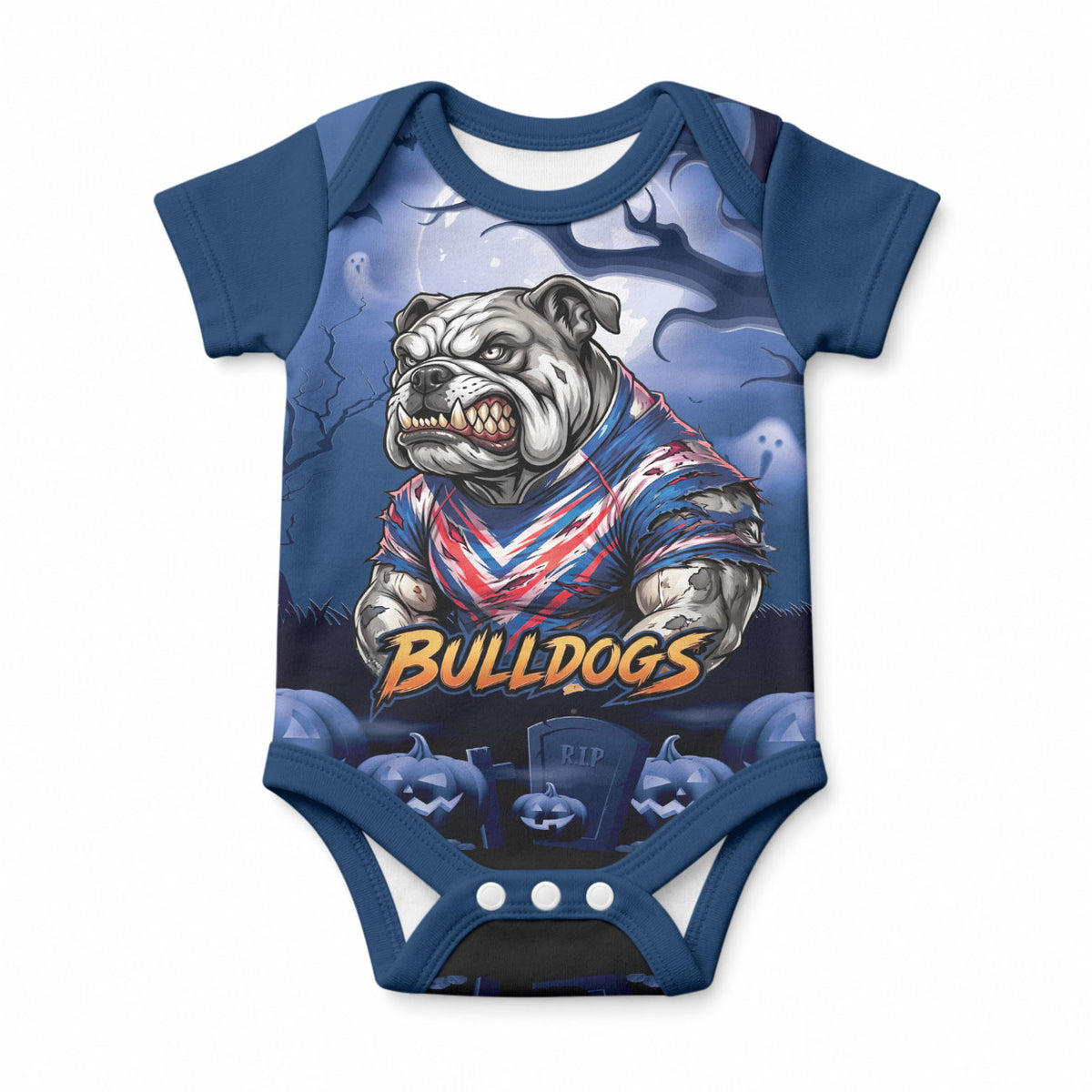 Custom Halloween Canterbury-Bankstown Bulldogs Baby Onesie Spooky Australia Mascot Rugby